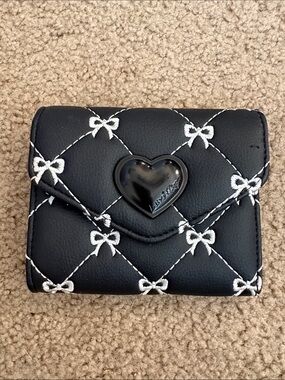Betsey Johnson Black Quilted Bow Accent Wallet with Heart Logo